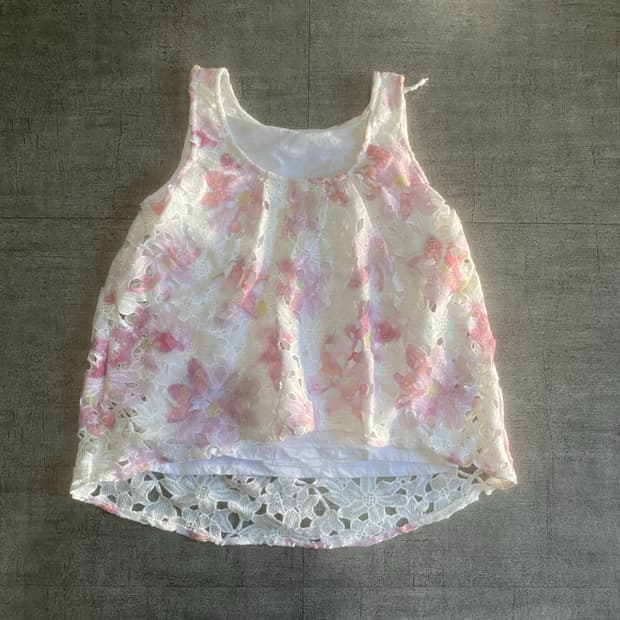 일본빈티지 하구미모리걸 달천깔페어리 프린세스 플라워 슬리브리스나시탑