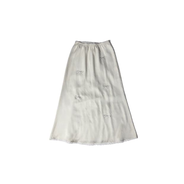 레이스 리본 큐빅 새틴 롱스커트