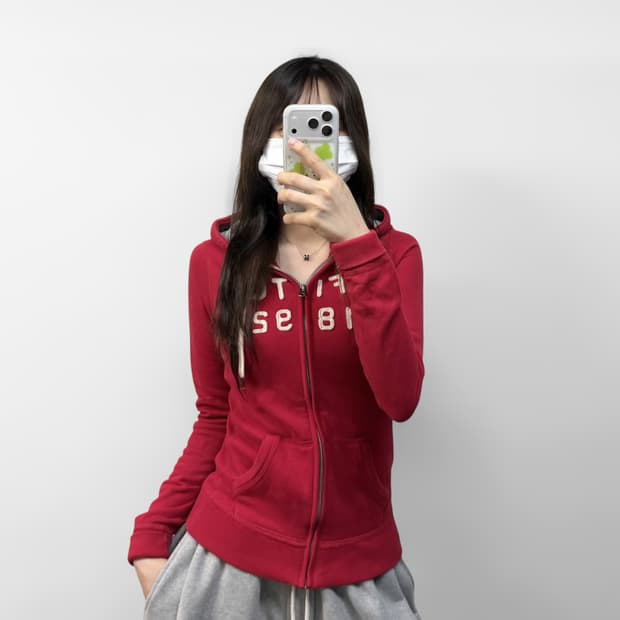 아베크롬비 피치 로고 후드집업 레드