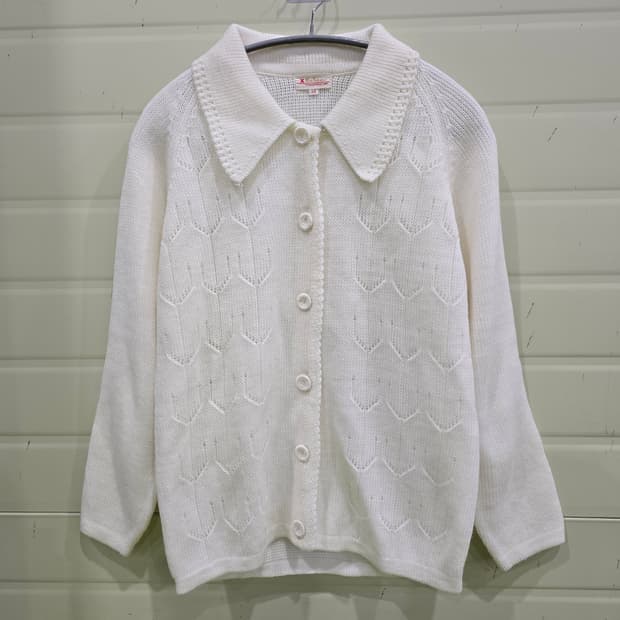 일본 빈티지 카라넥 니트 가디건 아이보리