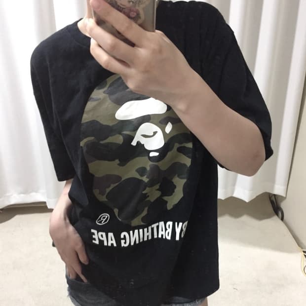 베이프 카모 밀리터리 블랙 빅로고 반팔 티셔츠