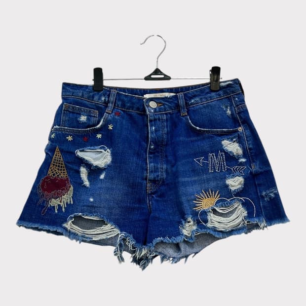 자라 ZARA 자수 데미지 데님 숏팬츠 반바지 28-29인치