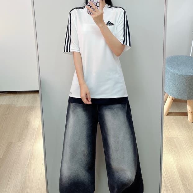 아디다스 흰검 기능성 반팔 티셔츠