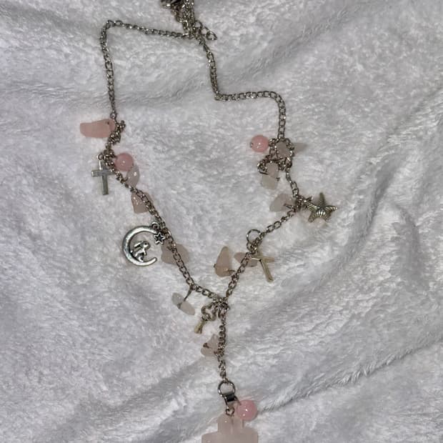 장미석 십자가 Y자 목걸이