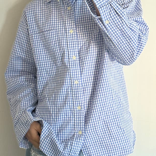 유니클로 블루 체크셔츠