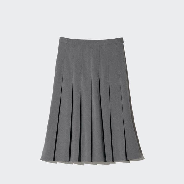 유니클로 와이드 플리츠 미디스커트 다크그레이 s