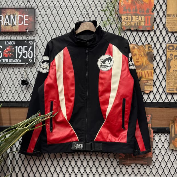 00s 백시큐리티 레이싱자켓 퓨리건 패치 로고 포인트 레드 블랙