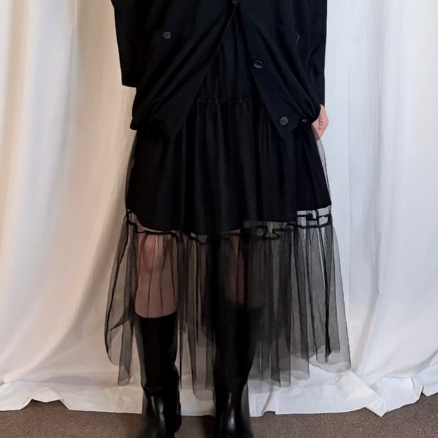 Sheer Tiered Long Skirt - Black