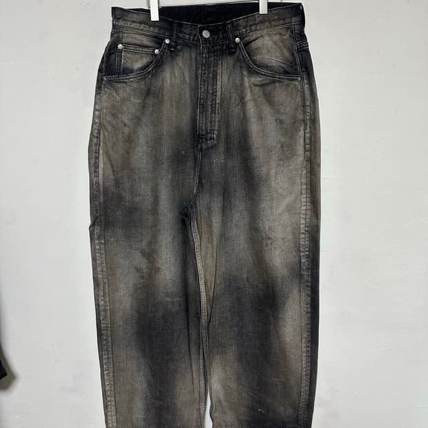 Ancellm aging wide denim pants black