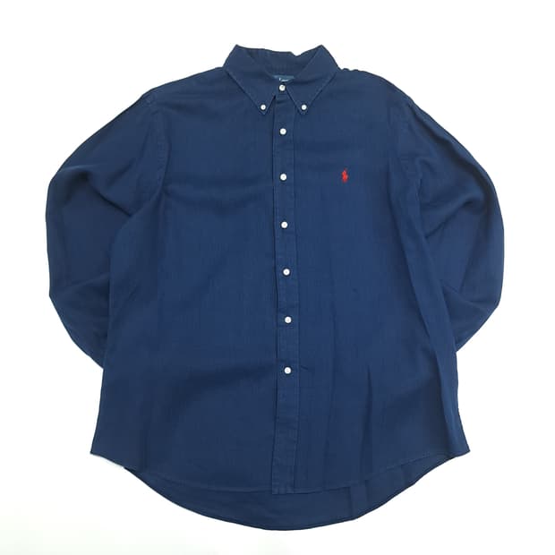 Co684 2XL 폴로 랄프로렌 다크네이비 린넨 긴팔 셔츠 남방