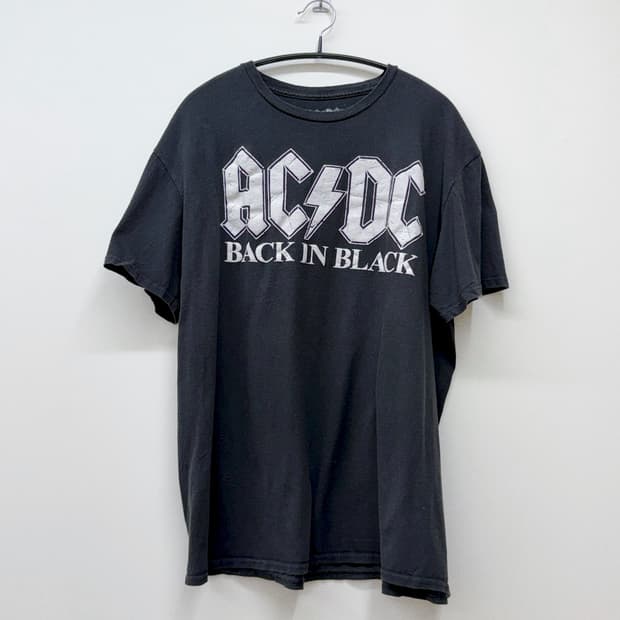 AC/DC 락밴드 백 인더 블랙 프린팅 티셔츠 빈티지