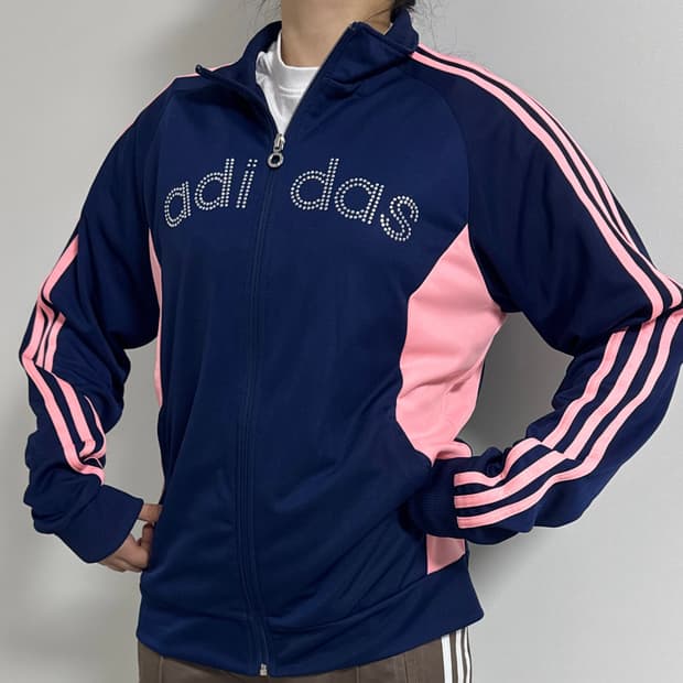 아디다스 빈티지 y2k  큐빅 네이비 핑크 트랙 져지