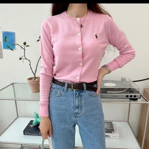 폴로 피마코튼 핑크 가디건