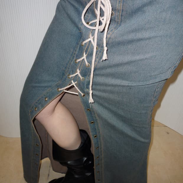 Indigo corset maxi denim skirt