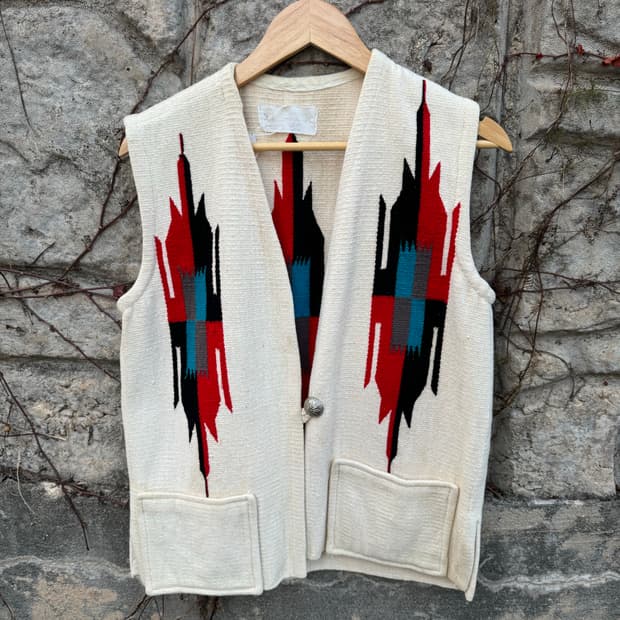 40s ~ 50s 빈티지 핸드 우븐 울 오르테가 치마요 베스트 센티넬라