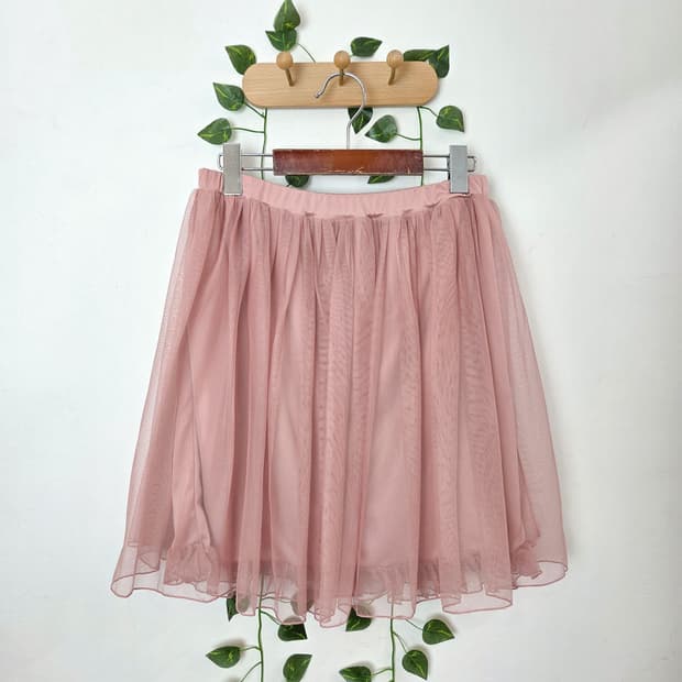 핑크 샤 미디 스커트