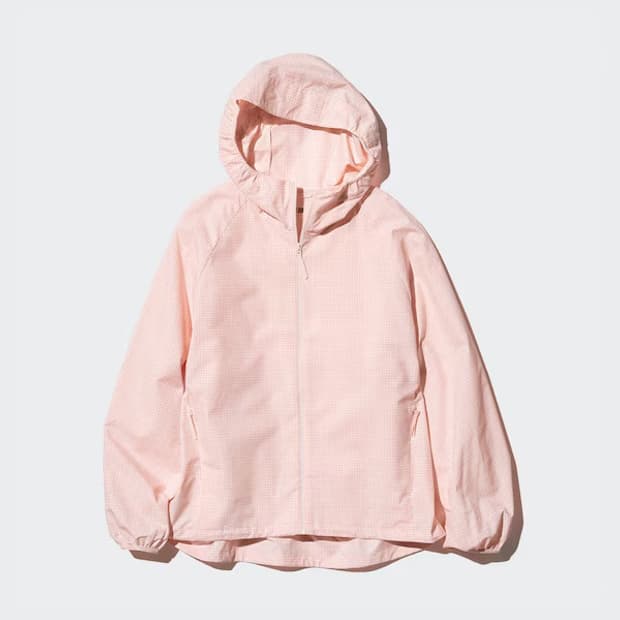유니클로 포켓터블 UV 바람막이 체크 자켓 윈드브레이커 바막 S 핑크