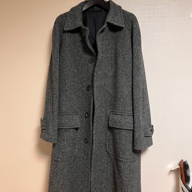 드레익스 해링본 울 래글런 코트 그레이