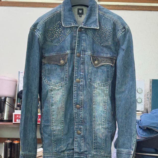 빈티지 나비 도트 디테일 청자켓