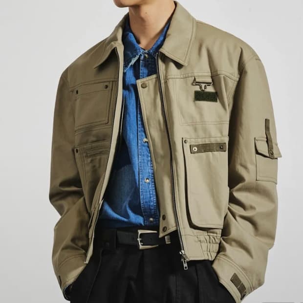 엘무드 워크 포켓 치노 블루종 자켓 카키베이지