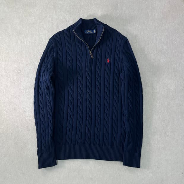 100 폴로랄프로렌 신형 꽈배기 반집업 니트