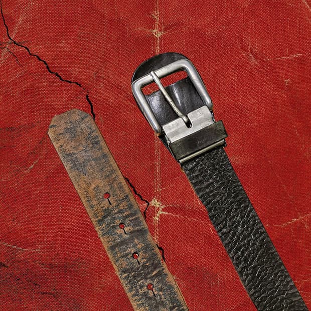 Japanese 레더 쉴드 버클 그라데이션 페이드 워싱 벨트