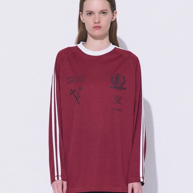 [파르티멘토 우먼] 스트라이프 풋볼 저지 롱슬리브 티