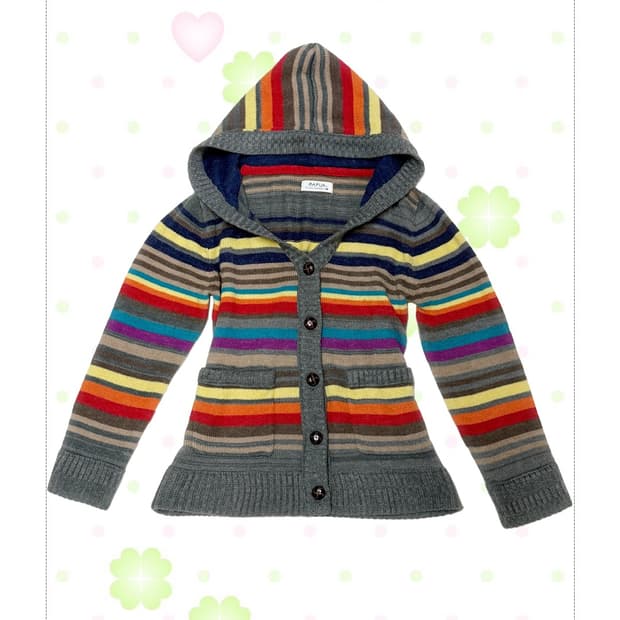 하구미 무지개 메론빵 후드 니트 가디건