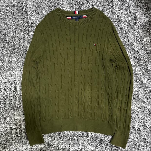 (S) 타미힐피거 케이블 니트 올리브