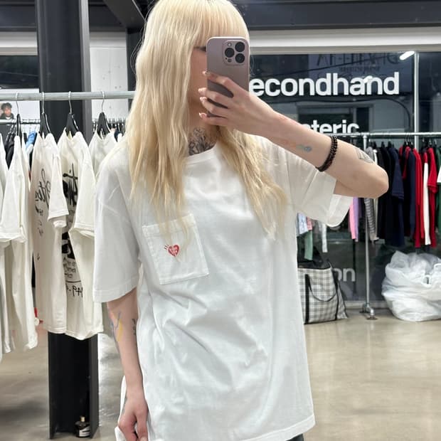 휴먼메이드 하트로고 포켓 반팔 티셔츠 화이트