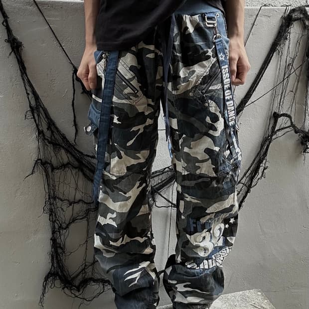*rare* 00s VTG 키치 펑크 서스펜더 밀리터리 카고팬츠