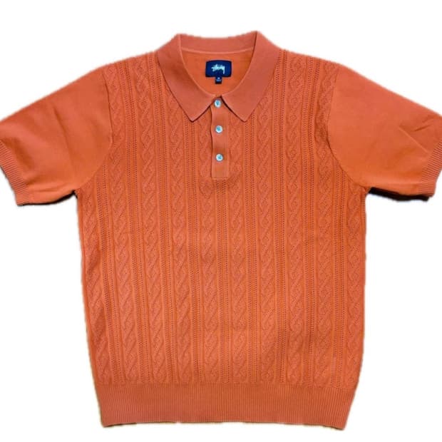 스투시 와플니트 반팔 오렌지