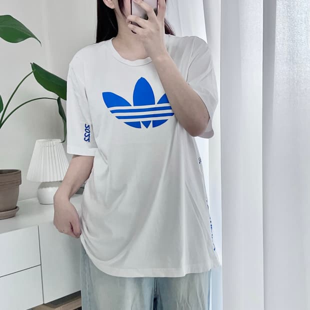 [정품] 아디다스 화이트 블루 트레포일 반팔티 [ 3XL ]