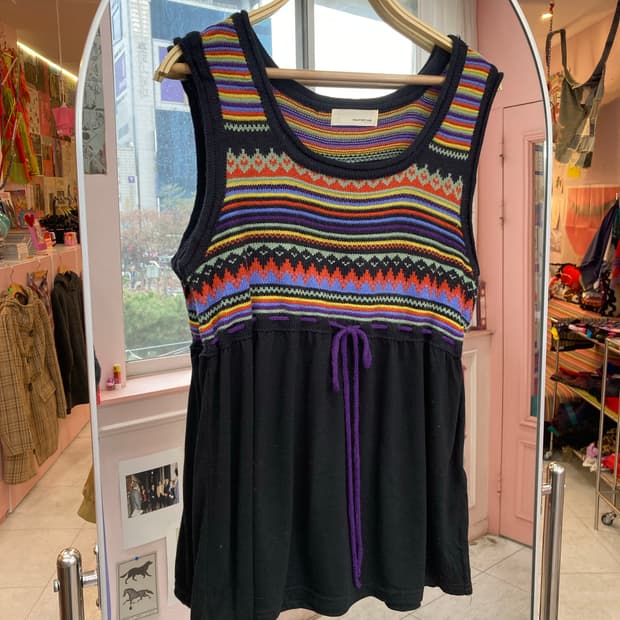 빈티지 패턴 레이어드 니트 슬리브리스