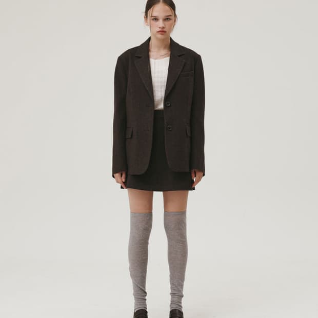 헤링본 울자켓 스커트 셋업 브라운