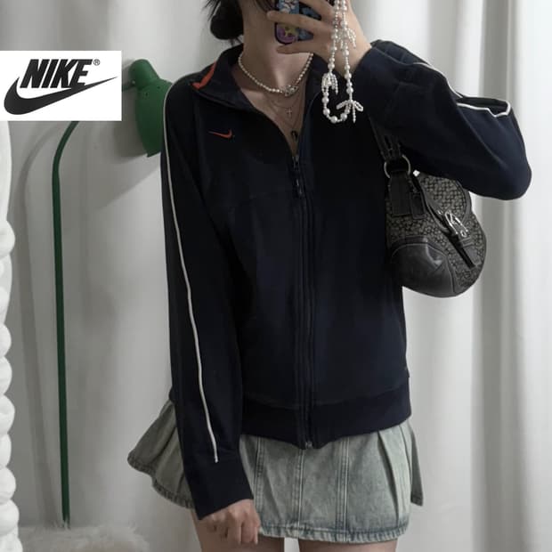 나이키 네이비 & 오렌지 로고 져지