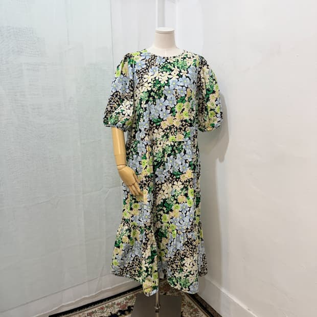 h&m 플라워 오버핏 롱원피스 롱드레스 퍼프원피스 4978