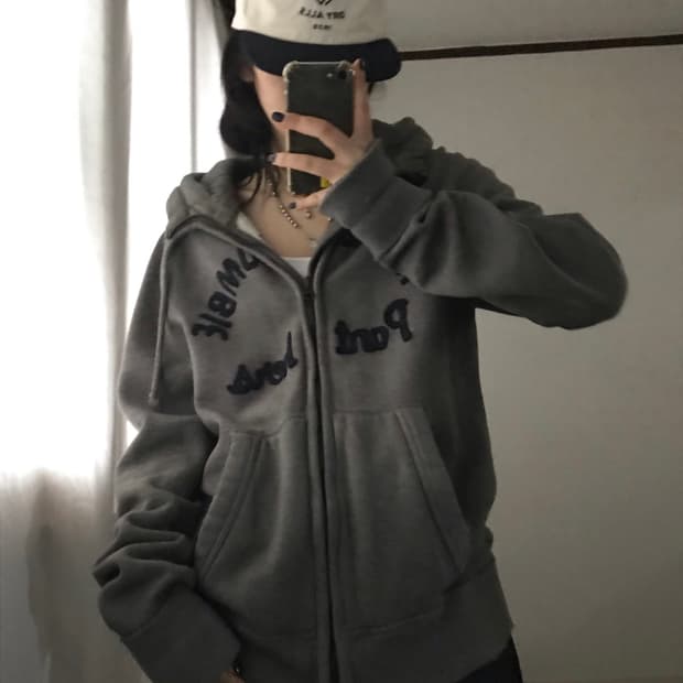 아베크롬비 그레이 하이넥 후드집업