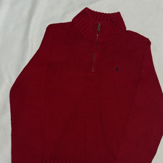 S 폴로랄프로렌 레드 반집업 코튼 니트