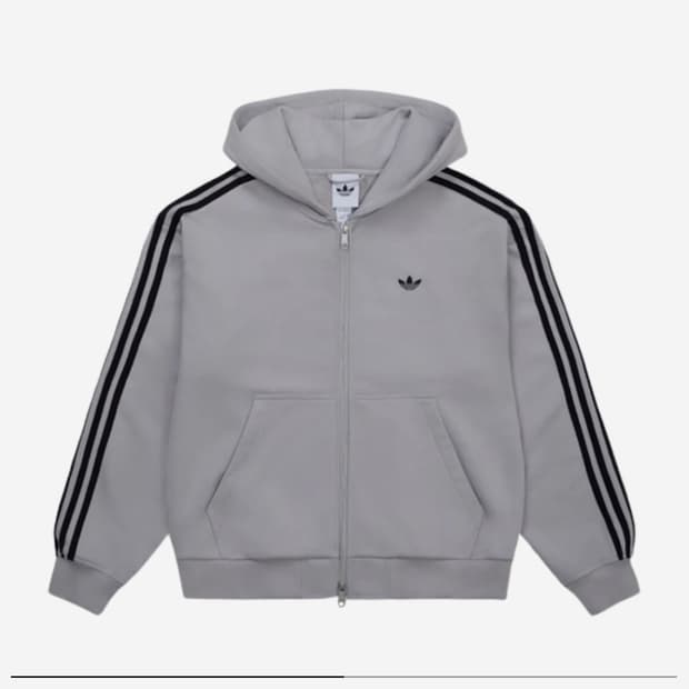 아디다스 삼선 풀집 후드 그레이 블랙 XL