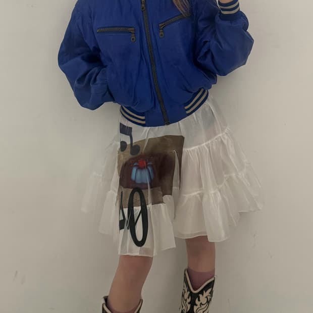 블루 가죽 블루종 자켓 