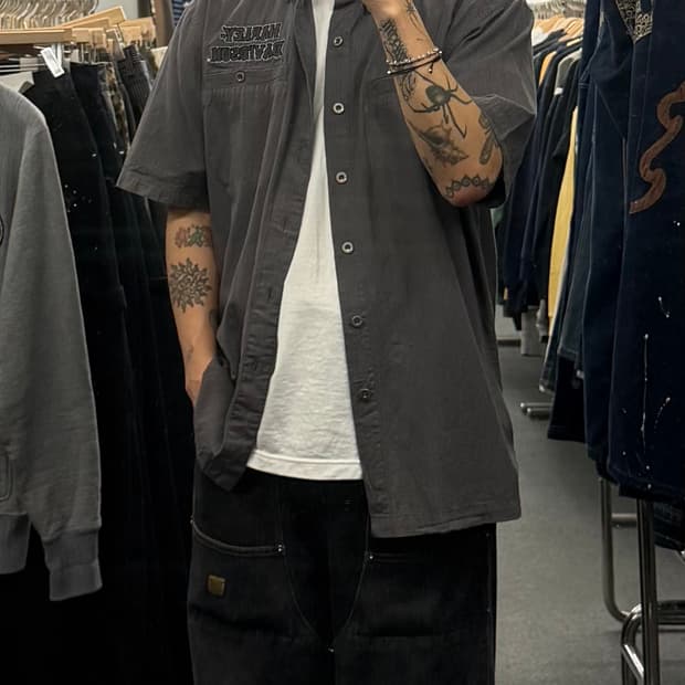 M) 할리데이비슨 빈티지 워싱 스컬 프린팅 코튼 반팔 셔츠