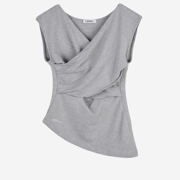 DRAPE CROSS SLEEVELESS / GRAY