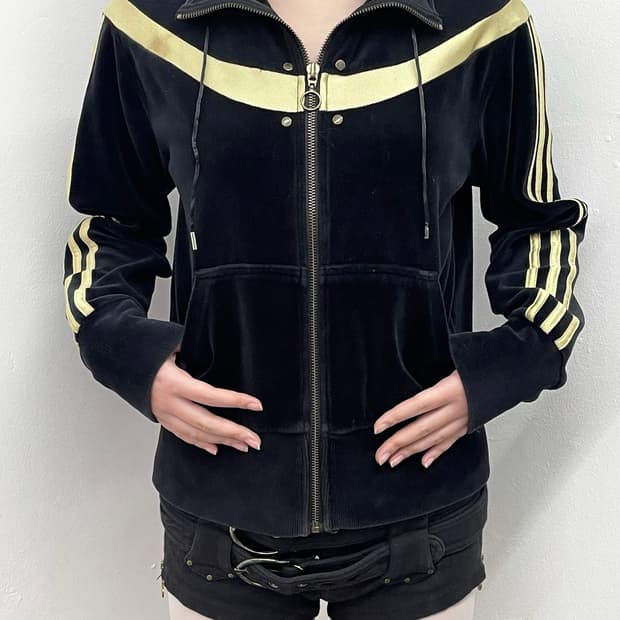 아디다스 벨벳 골드 로고 집업