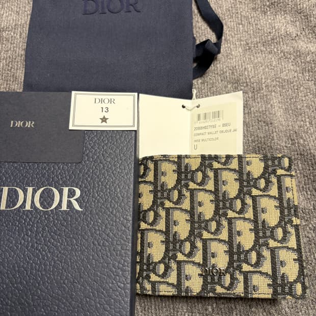 정품 디올 오블리크 반지갑 베이지