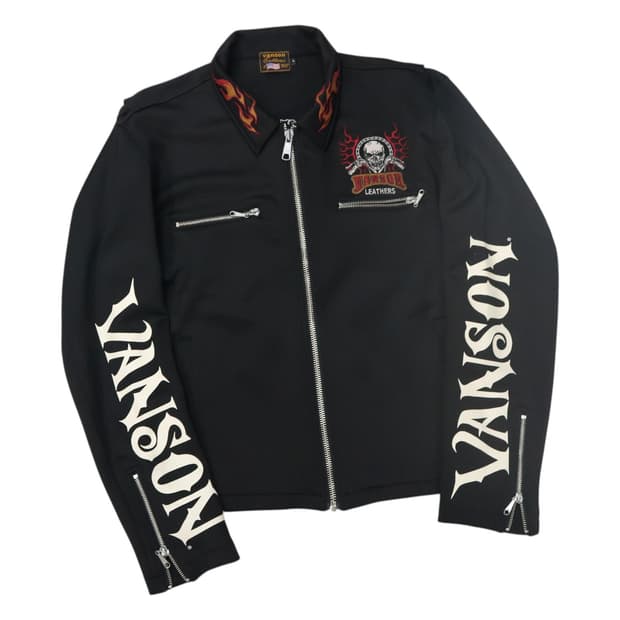 VANSON 밴슨 파이어 자수 스컬 그래픽 저지 라이더 자켓 (XL)