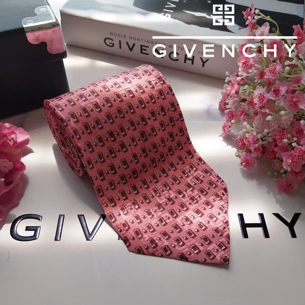 지방시 실크 핑크 4G 패턴 넥타이 9.8cm S~A+등급 K2694