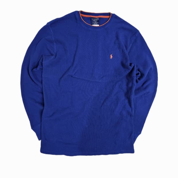 [L] 폴로 랄프로렌 블루 코튼 와플 긴팔 크루넥 티셔츠