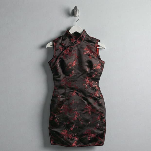 [Vintage] 블랙 실크 민소매 치파오