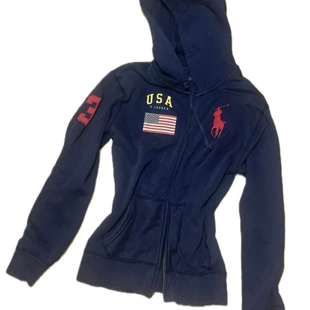 폴로랄프로렌 빅포니 성조기 슬림핏 네이비 후드집업